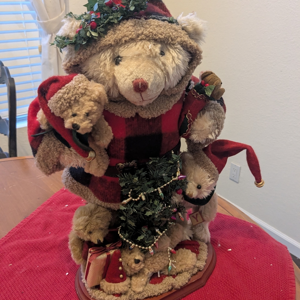 Charming Holiday Bear Family with Red Plaid Attire